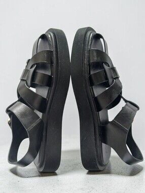 stradivarius Black Faux Leather Platform Sandals